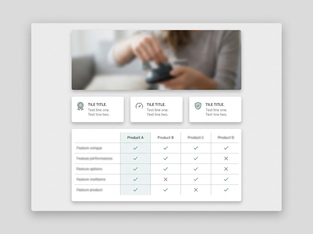 Example A+ Content module stack: banner header, three feature tiles and a comparison chart